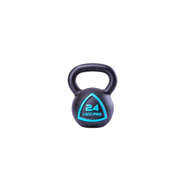 Чугунная гиря LIVEPRO Solid Cast Iron Kettlebell 8 кг, черный/синий