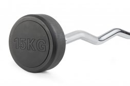 Штанга неразборная обрезиненная 15 кг. Изогнутый гриф. VictoryFit VF-DX5150