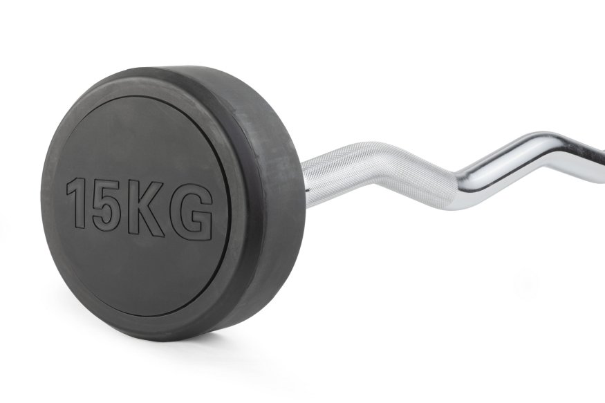 Штанга неразборная обрезиненная 15 кг. Изогнутый гриф. VictoryFit VF-DX5150