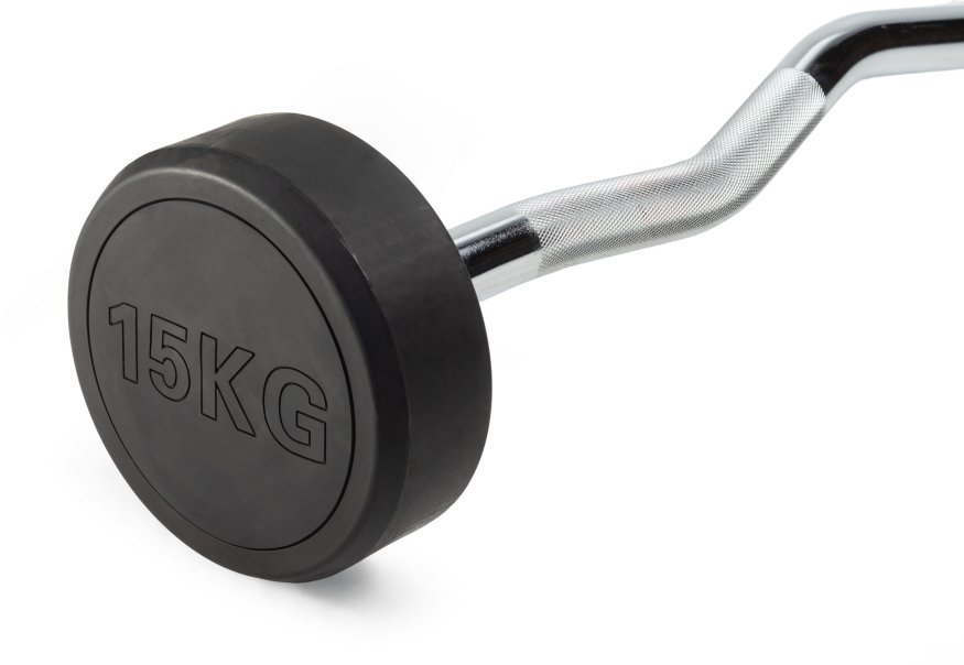 Штанга неразборная обрезиненная 15 кг. Изогнутый гриф. VictoryFit VF-DX5150